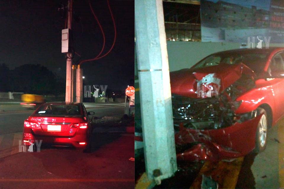 Hoy Tamaulipas - Choca de frente contra poste en zona dorada de Tampico